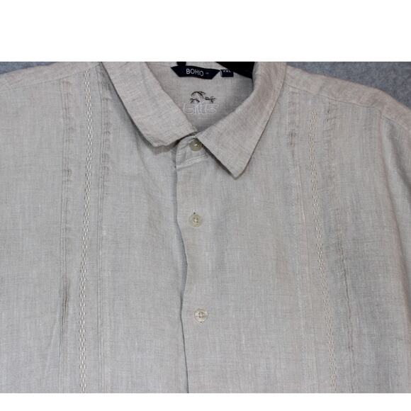 Bohio Men's XXL Shirt 100% Linen Guayabera Button Tan Short Sleeve Pockets - Picture 3 of 6